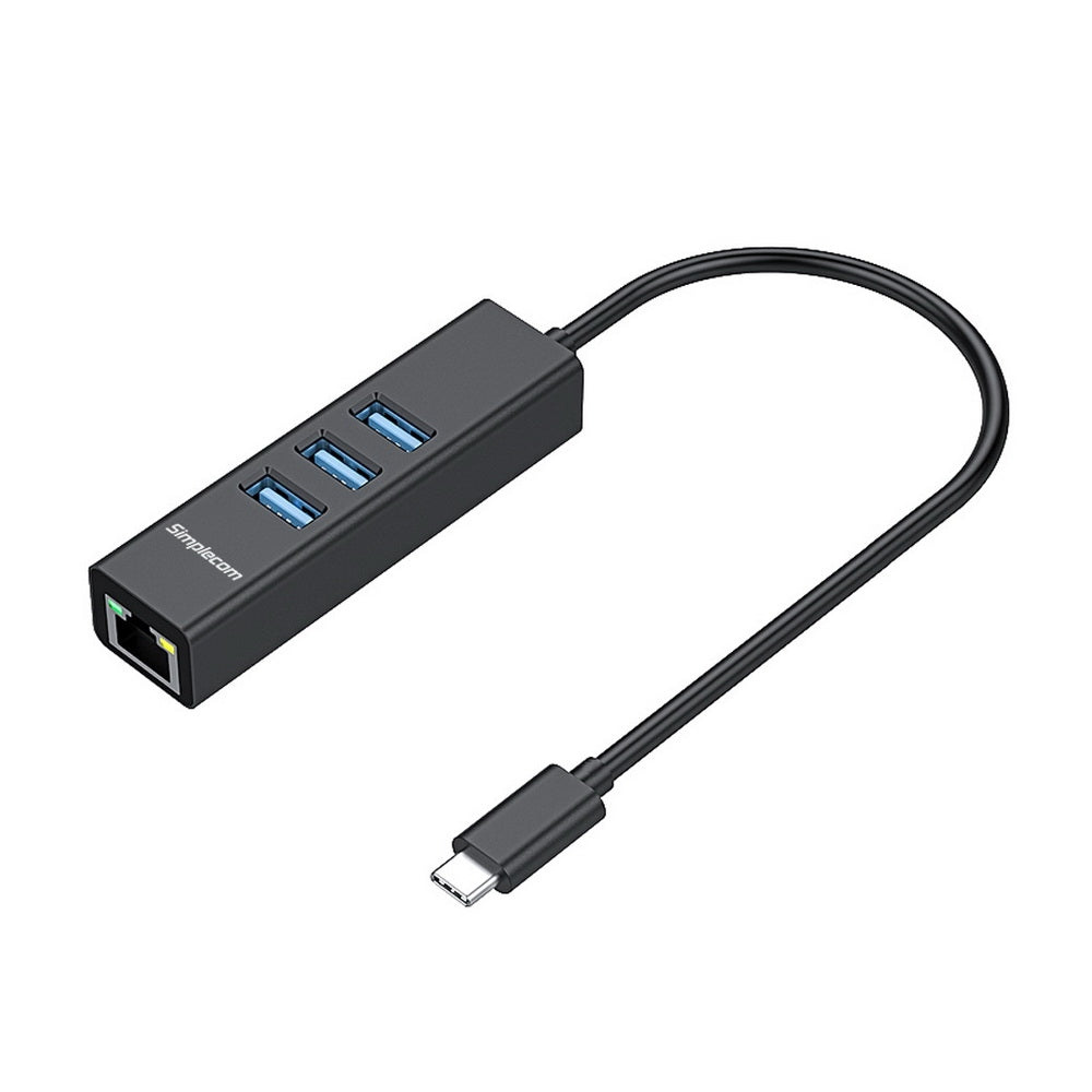 NNEDSZ CHN421 Aluminium USB-C to 3 Port USB HUB with Gigabit Ethernet Adapter Black