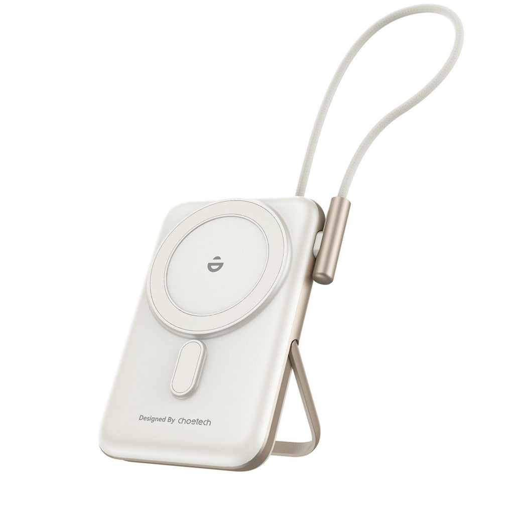 NNEDSZ CHOETECH B735-WH 10000mAh 20W MagLeap Wireless Power Bank White with Phone Holder and Build-in Cable